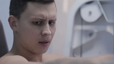 Bodybuilder doing exercise in chest Stock Footage 57296694