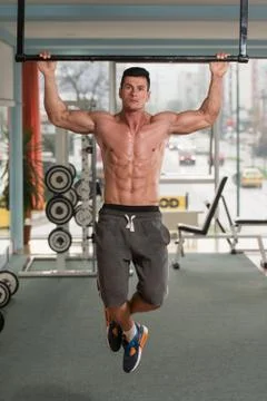 Bodybuilder Doing Pull Ups Best Back Exercises Stock Photos