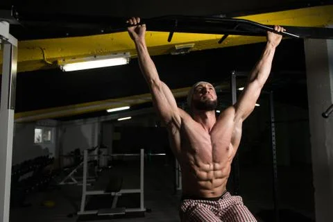 Bodybuilder Doing Pull Ups Best Back Exercises Stock Photos