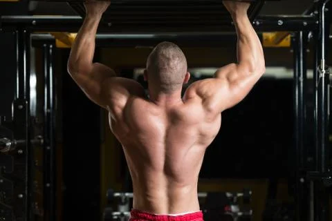 Bodybuilder Doing Pull Ups Best Back Exercises Stock Photos