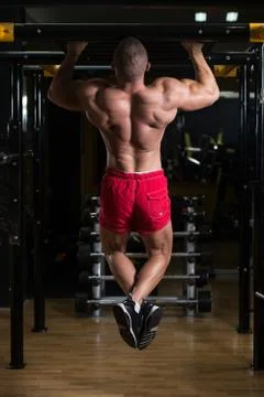 Bodybuilder Doing Pull Ups Best Back Exercises Stock Photos
