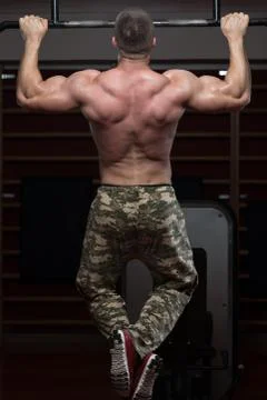 Bodybuilder Doing Pull Ups Best Back Exercises Stock Photos