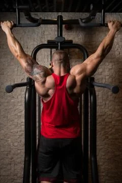 Bodybuilder Doing Pull Ups Best Back Exercises Stock Photos