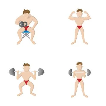 Bodybuilder doing various weightlifting and fitness exercises Stock Illustration