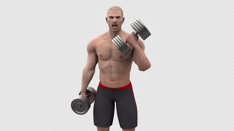 Bodybuilder with dumbbells – 3d render looped with alpha channel. Stock Footage 296749653