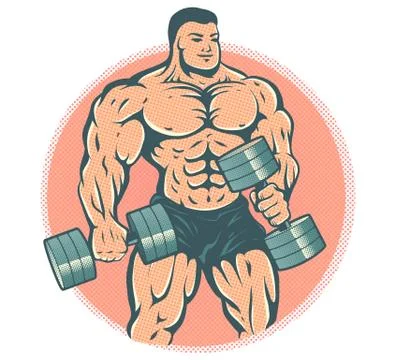 Bodybuilder with dumbbells Illustration