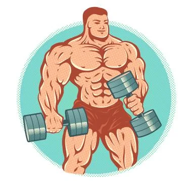 Bodybuilder with dumbbells. 스톡 일러스트