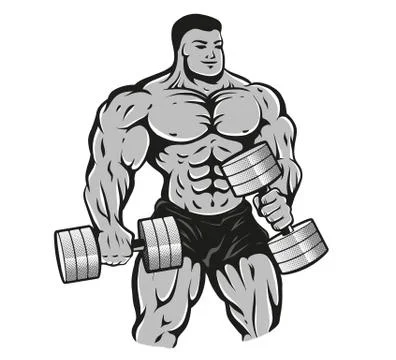 Bodybuilder with dumbbells. Stock Illustration