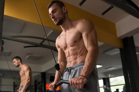 Bodybuilder Exercising Triceps Stock Photos