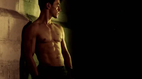 Bodybuilder Flexing Abs Video stock 66548911