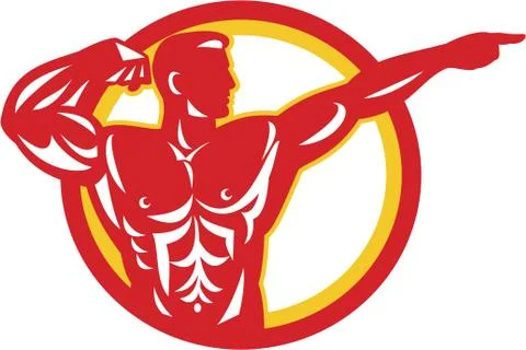 Bodybuilder flexing muscles retro Stock Illustration