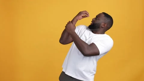 Bodybuilder guy confrontation hand rivalry isolated shine color background Stock Footage 168894029