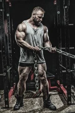Bodybuilder Holding Chain Stock Photos