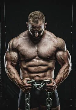 Bodybuilder Holding Chain Stock Photos