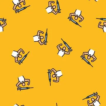 Bodybuilder holding steroid syringe vector seamless pattern Stock Illustration