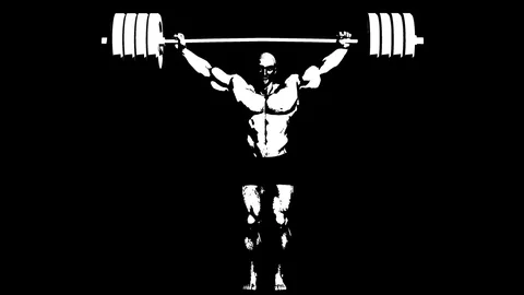 Bodybuilder lifting a barbell. Art. Alpha channel. Alpha matte. 4K. Stock Footage 77301117