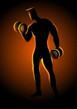 Bodybuilder lifting dumbbells Stock Illustration