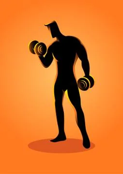 Bodybuilder lifting dumbbells Stock Illustration