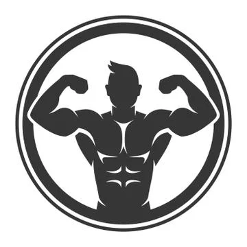 Bodybuilder Logo Icon on White Background. Vector Stock Illustration
