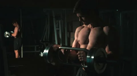 Bodybuilder , man exercising biceps at gym 스톡 동영상 68414755