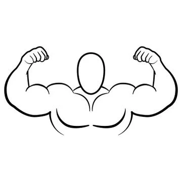 Bodybuilder muscle flex arms vector illustration. Strong macho biceps gym Stock Illustration