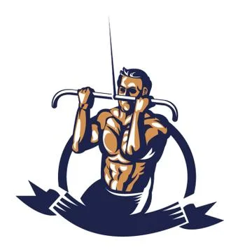 Bodybuilder Pulling Cable Extension Poster Ilustración de archivo