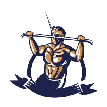 Bodybuilder Pulling Cable Extension Poster Ilustración de archivo
