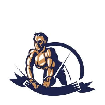 Bodybuilder Pulling Cable Extension Poster Ilustración de archivo