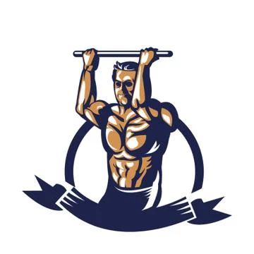 Bodybuilder Pulling Cable Extension Poster Ilustración de archivo