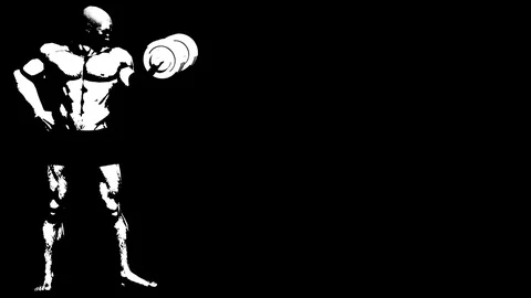 Bodybuilder pumping biceps. Art. Alpha channel. Alpha matte. 4K. Stock Footage 77357648