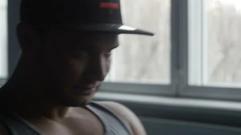 Bodybuilder is rowing in gym Stock Footage 85616520