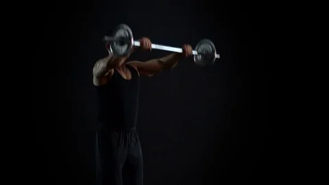 Bodybuilder Working Out, Barbell Front Raise, 4K Video Stock Footage 73051950