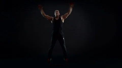 Bodybuilder Working Out, Jumping Jack, 4K video Video stock 73049395