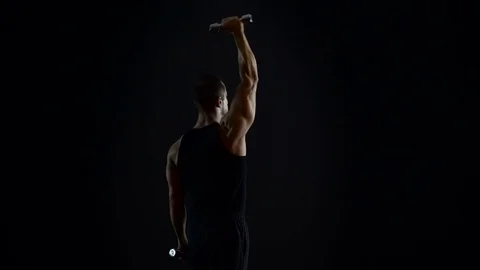 Bodybuilder Working Out, Tricep Press, 4K Video Stock Footage 73051790
