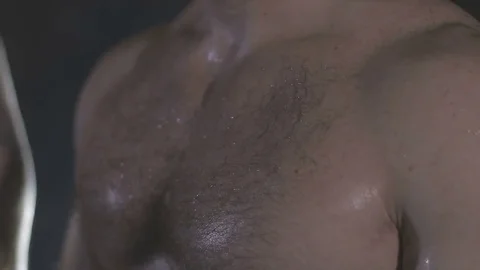 Bodybuilders are three of us, behind the veil dysovaya Stock Footage 73109405