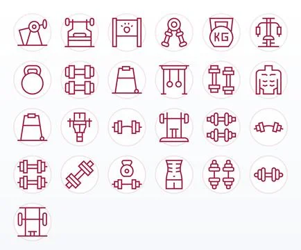 Bodybuilding Exclusive Vector Set featuring 25 Regular Line Editable 64x64 .. Stock Illustration