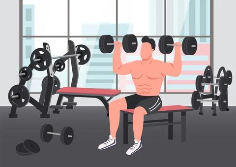Bodybuilding exercise flat color vector illustration Stock Illustration