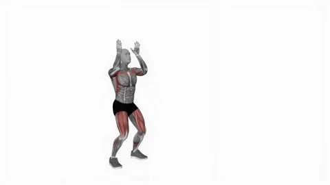 Bodyweight full squat with overhead press  fitness exercise workout animation ma Video stock 243989002