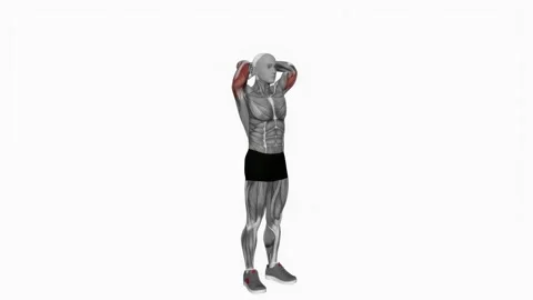 Bodyweight Overhead Triceps Extension exercise fitness workout animation male Stockbeeldmateriaal 227560025