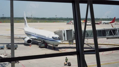 Boeing 737-800 Plane is Being Prepared For Tafeoff Stock-Footage 112087667