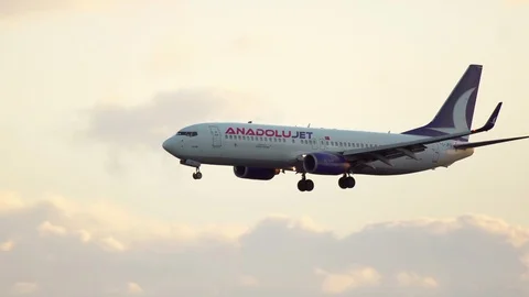 Boeing 737 flies at sunset Video stock 103203859