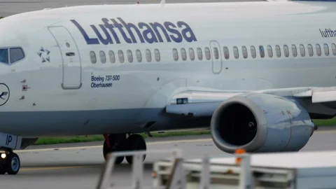 Boeing 737 of Lufthansa closeup Stock Footage 98742119