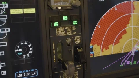 Boeing 737 plane cockpit, macro shot in 4K, 30fps. Navigation and radar Stock Footage 248203271