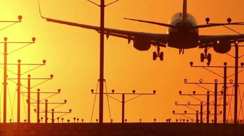 Boeing 737 Sunset Landing Wide Stock Footage 10216227