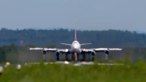 Boeing 747-412F, ER-BBJ, operated by ATC aerotranscargo at the airport of linz Stock Footage 156753544