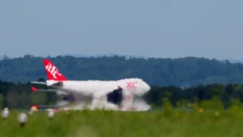 Boeing 747-412F, ER-BBJ, operated by ATC aerotranscargo at the airport of linz Stock Footage 156753549