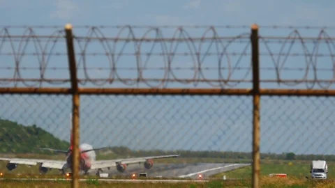 Boeing 747-446 accelerates before take-off Stock Footage 94774367