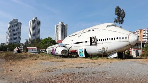 Boeing 747 Decommissioned Airliner In Aircraft Graveyard TIME LAPSE Stock Footage 109609294