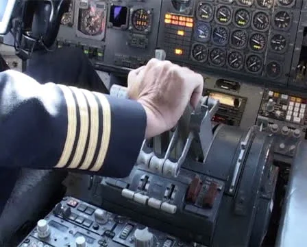 Boeing 747 pilot in Cockpit thrust on  PAL Stock Footage 24687875