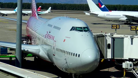 Boeing 747 standing at parking position on Antalya International airport Stock Footage 145166820